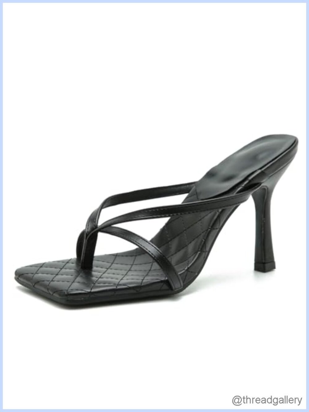 Women's Strappy Thong Heeled Sandals Slip On Stiletto Square Toe T Strap